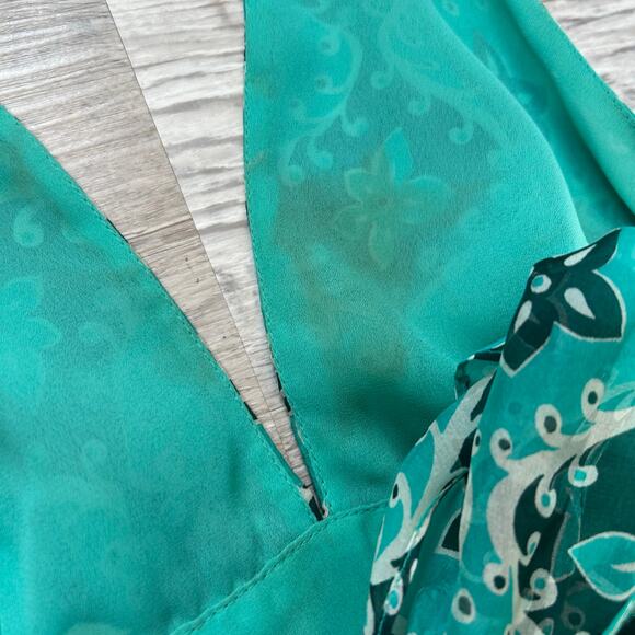 Vintage Milly NY Silk Halter Mini Dress Teal Floral Y2K Party Backless Size 2 - Picture 10 of 12